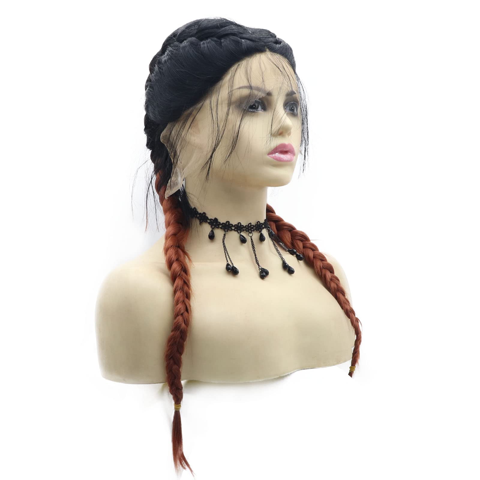 Copper Red Braided Wigs for Black Women Twist Double Box Braid Wigs Long Brown and Red Pre-Plucked Hairline Ombre Glueless Real Hair Wig Synthetic Braiding Heat Resistant Fiber Drag Cosplay 22Inch - Image 4