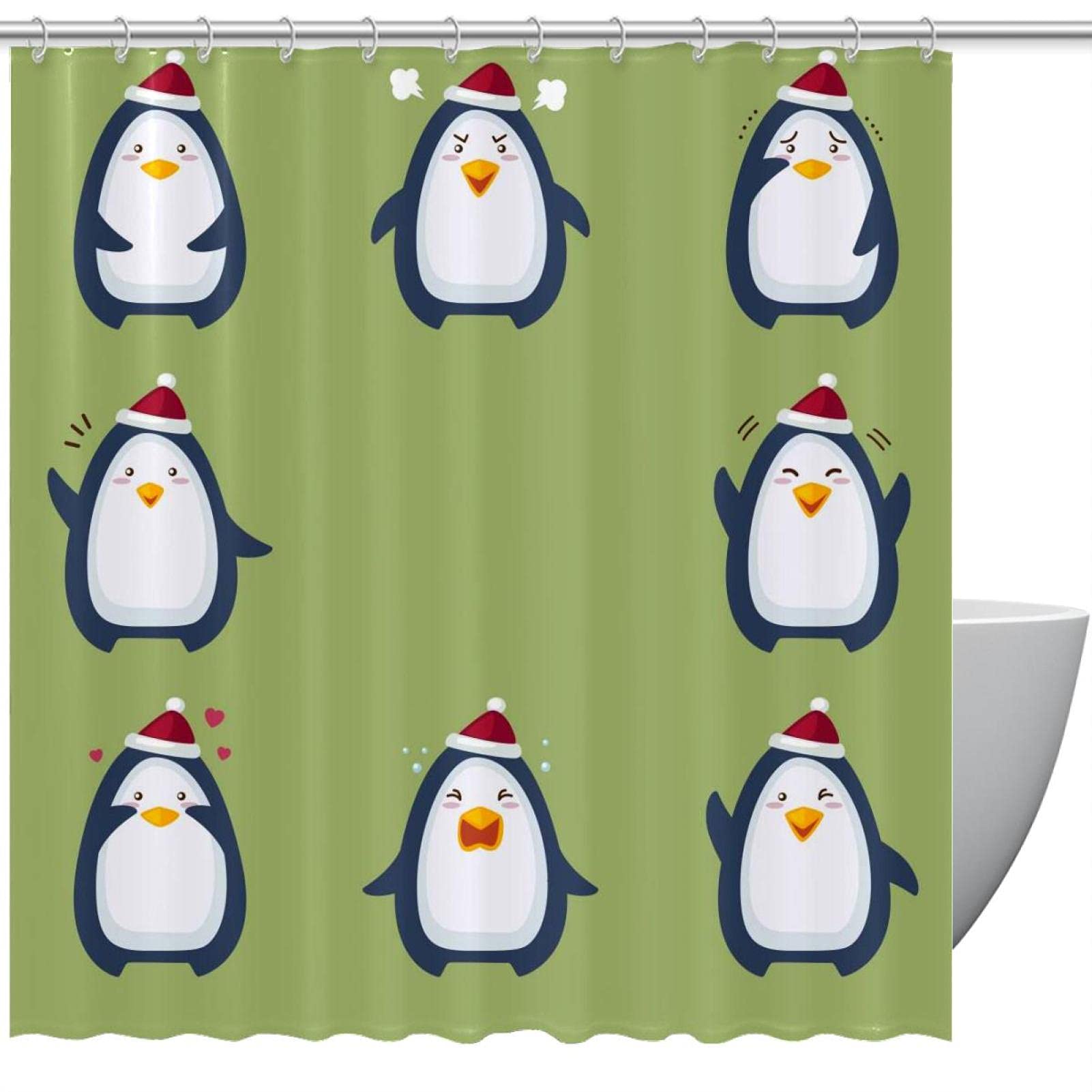 Rideau de douche pingouin vert 183 cm grand format imperméable lavable