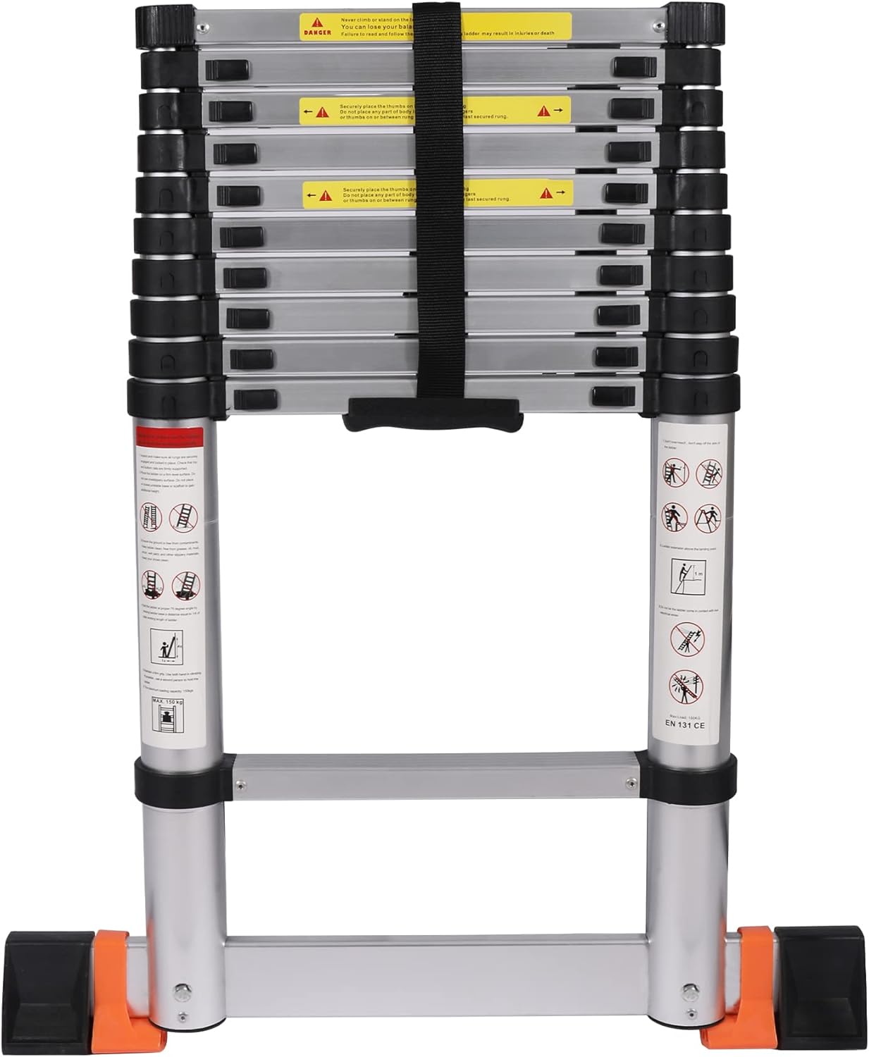 Domaker Aluminum Telescoping Ladder 10.5 Feet, Collapsible Extension Ladder with Stabilizer, Lightweight Ladder for RV Home, Easy to Store - - 