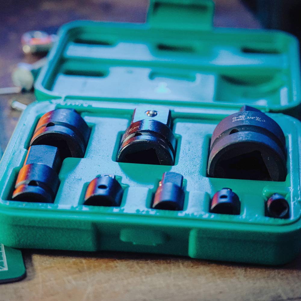 Set adattatori da 8 pezzi con attacco da 1/4″, 3/8″, 1/2″ e 1″ | WIESEMANN 80010 | lega acciaio in cromo e vanadio | set per chiavi a bussola | maschio | femmina | valigetta per trasporto