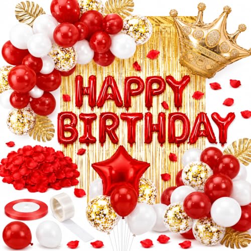 Image of Red Birthday Decorations for Girls | Red Party Decorations, White Gold Confetti Balloons, Curtain for Bithday Baby Shower Wedding Anniversary Bachelorette Party