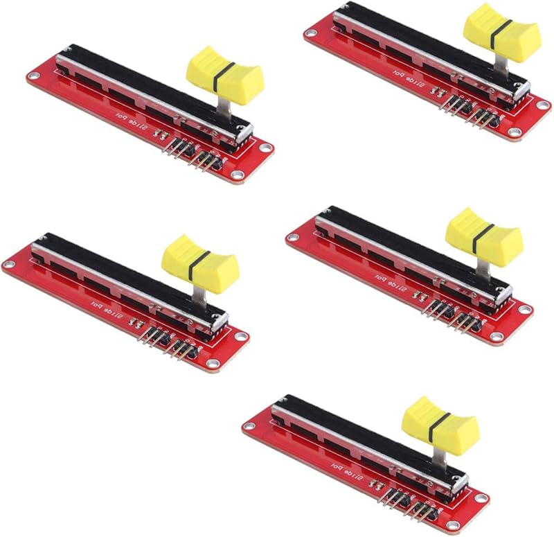 5-Pack 10K Logarithmic Slide Potentiometer, Dual Output