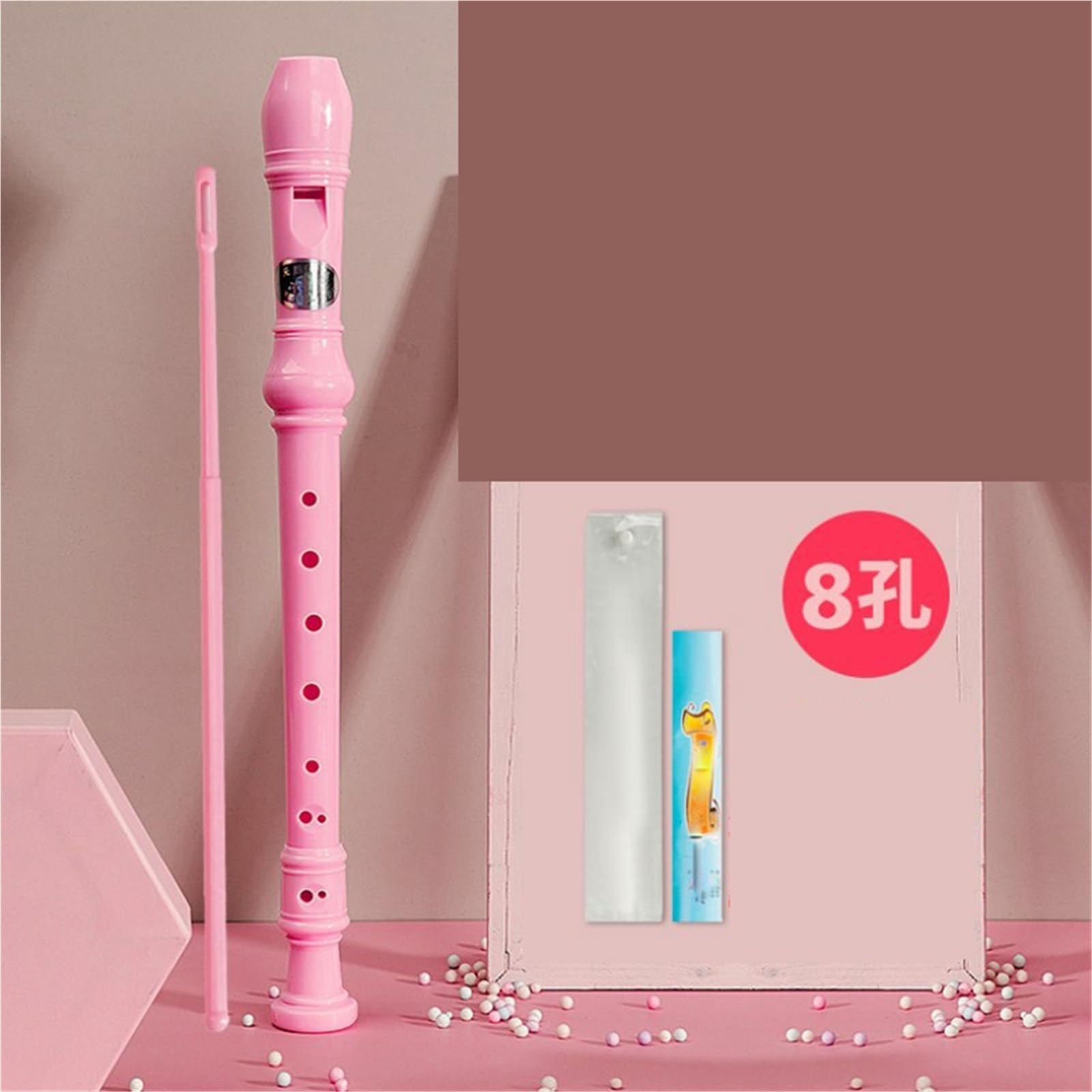 8 otworowy Flet Prosty Sopranowy Niemiecki Instrument Dęty Palcowy Dla Dorosłych Profesjonalny Flet Prosty(Pink)