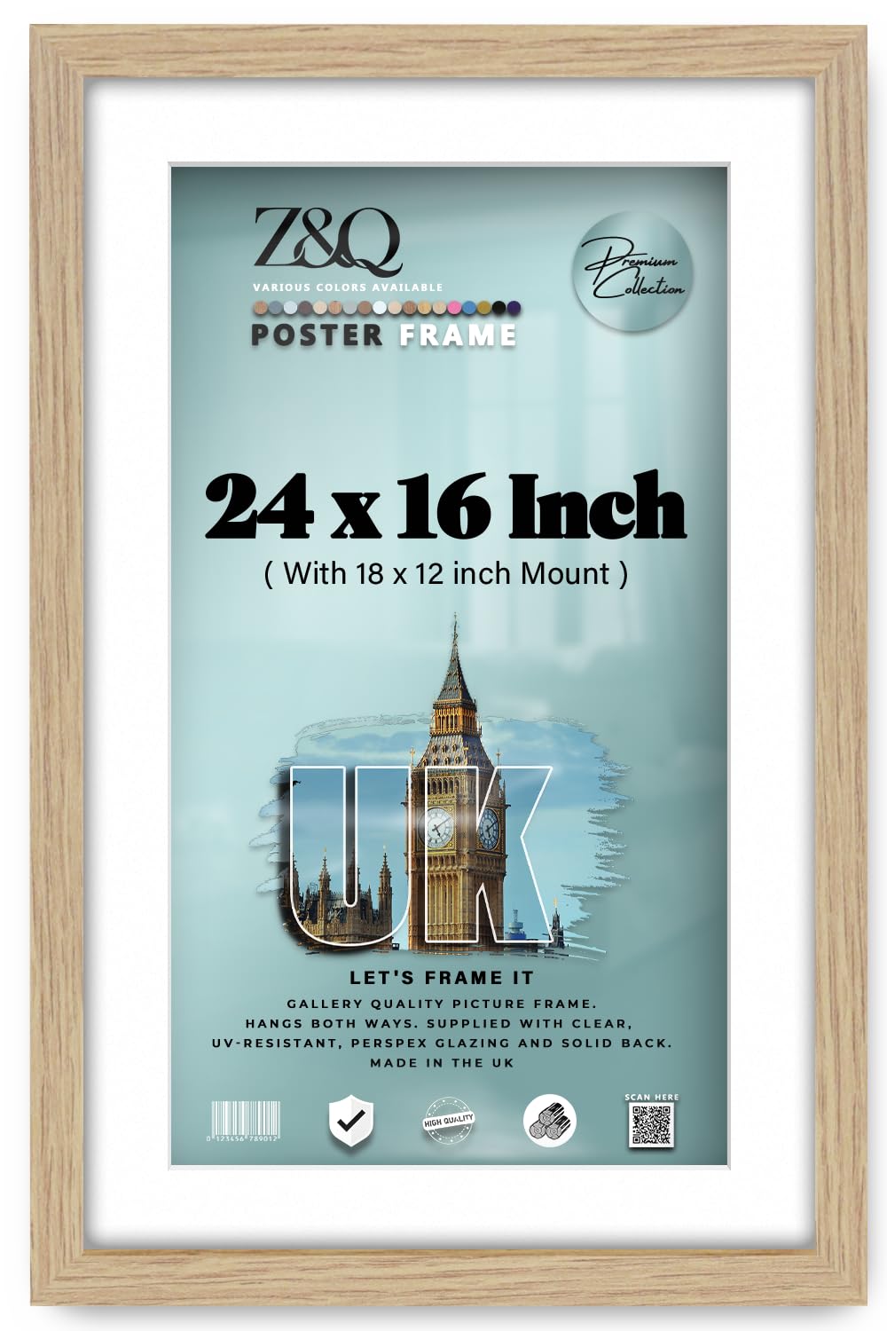 Z&Q - MDF Wood Finish 24 x 16 Inch Poster Frame with 45.72 x 30.48 cm White Mount Simple & Elegant Design (60.96 x 45.72 cm) For wall Gallery and Home Décor [ Oak ]