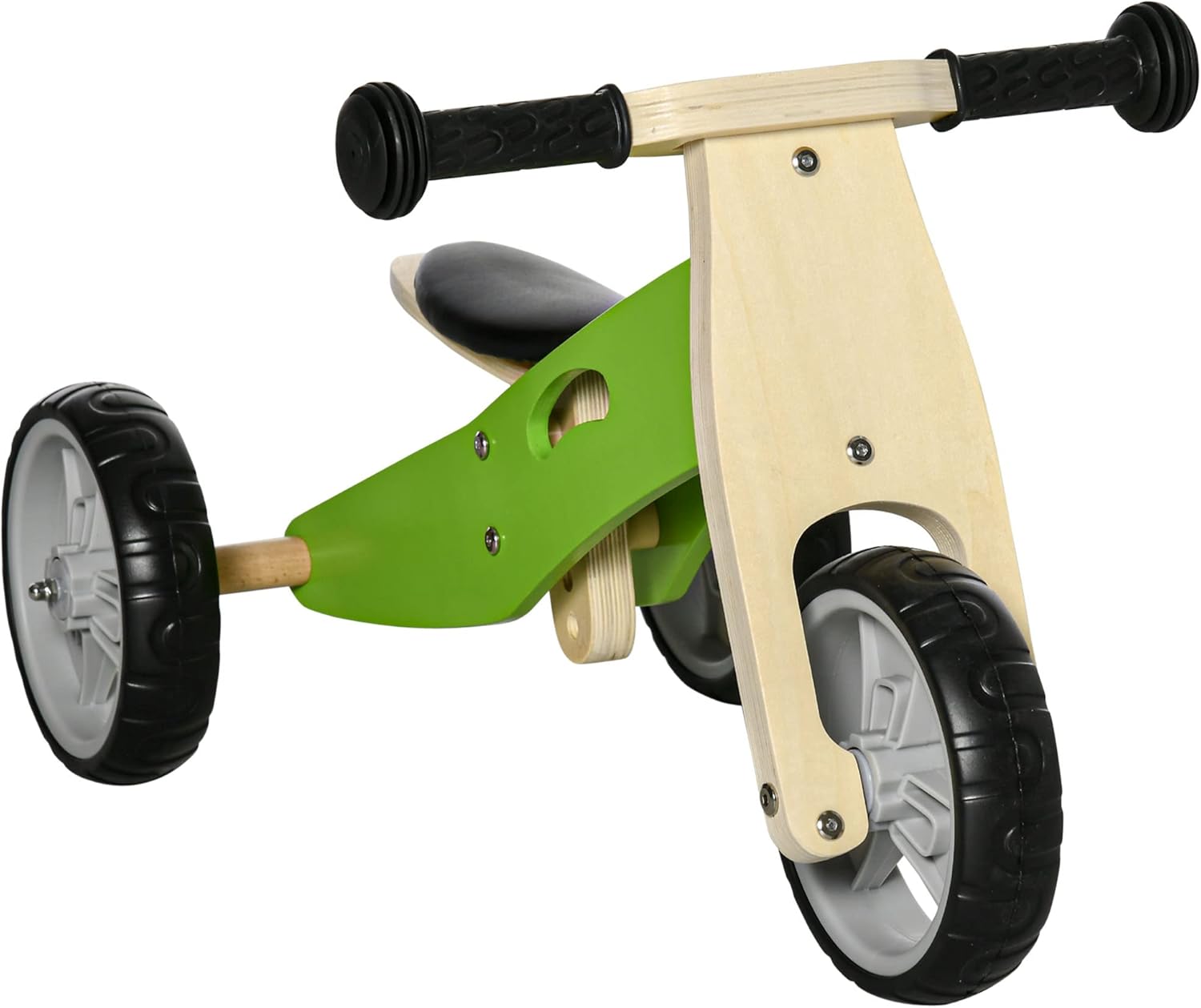 AIYAPLAY 2 en 1 Bicicleta sin Pedales de Madera para Niños de + 18 Meses Triciclo Infantil con Sillín Ajustable de 22-26 cm Carga 20 kg 60x38x38 cm