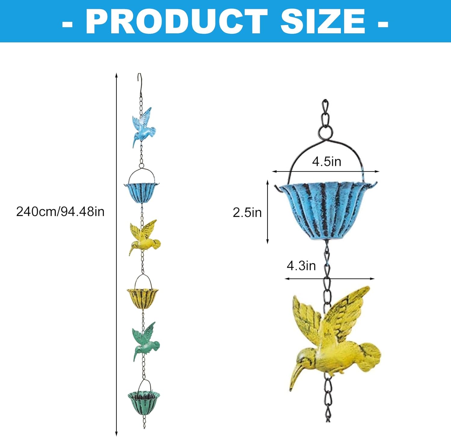 Decorative Metal Rain Chain for Garden Patios Outdoor Water Drainage Bird Cup Patios Corridors Decoration Decorative Yard Water Guide