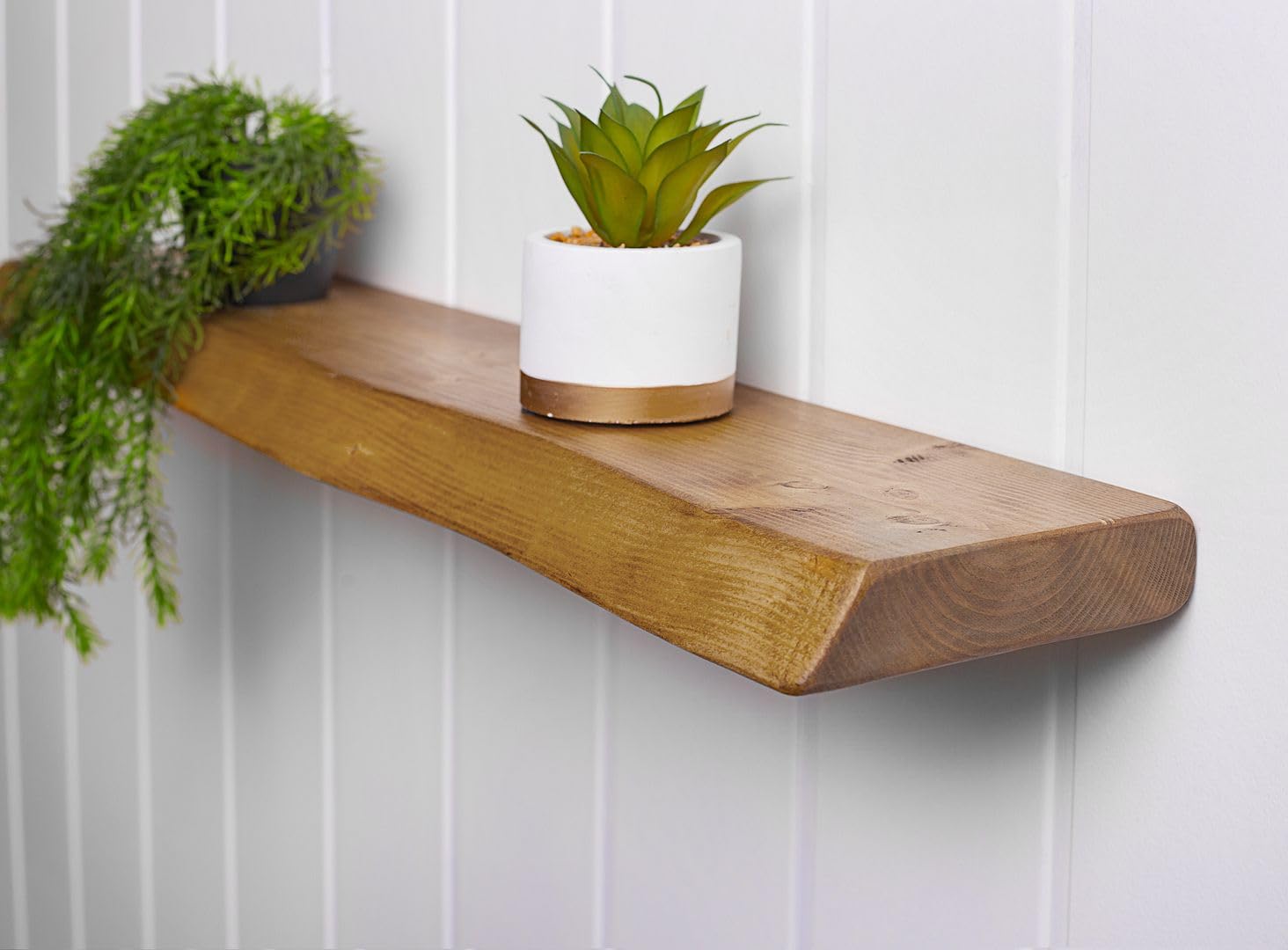 MoonTree rustikales Wandregal, lebendiger Rand, 40 cm x 16 cm x 3.8 cm, dunkle Eichenoptik
