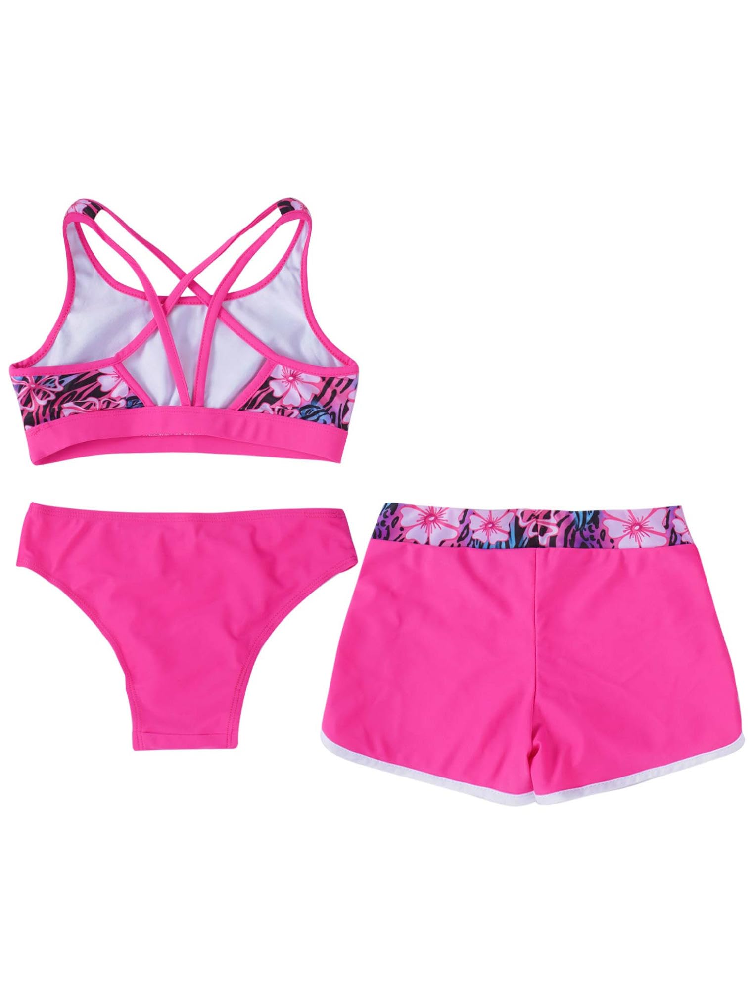 Dziecięcy zestaw tankini dla dziewczynek, krótki top z majtkami kąpielowymi + szorty kąpielowe, zestaw bikini, kostium kąpielowy, pływanie, surfowanie, strój kąpielowy