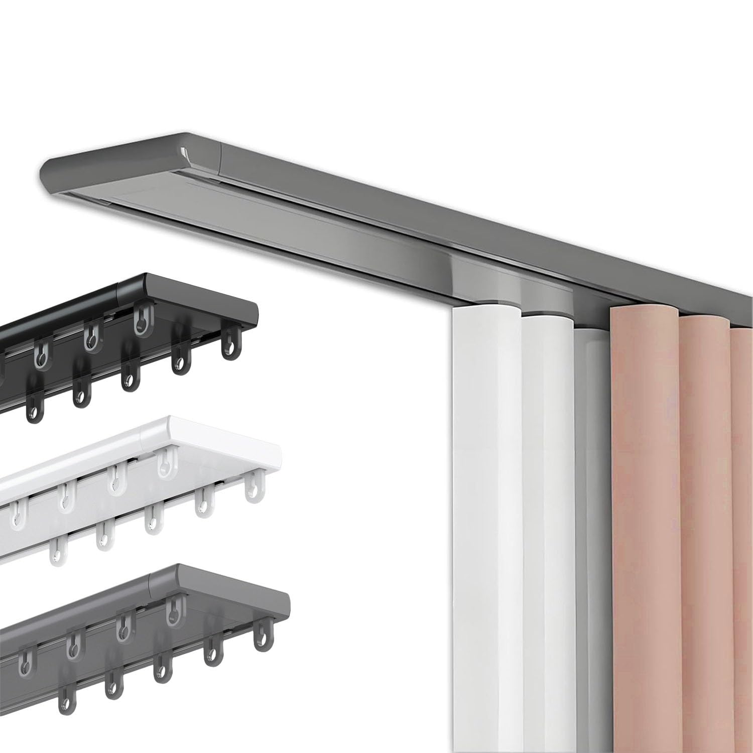 Double rail de rideau réglable en aluminium gris 530 cm pour plafond