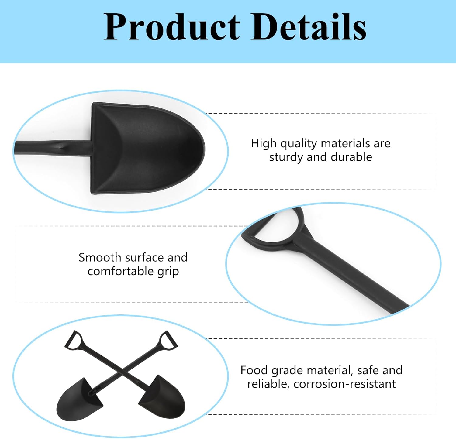 100 PCS Mini Shovel Spoons,Plastic Shovel Spoon for Desserts,Halloween Black Disposable Tiny Cute Spoon, for Ice Cream,Pudding,Yogurt,Sugar,Cake,DIY Party Favor Supplies -Individually Wrapped - Image 3