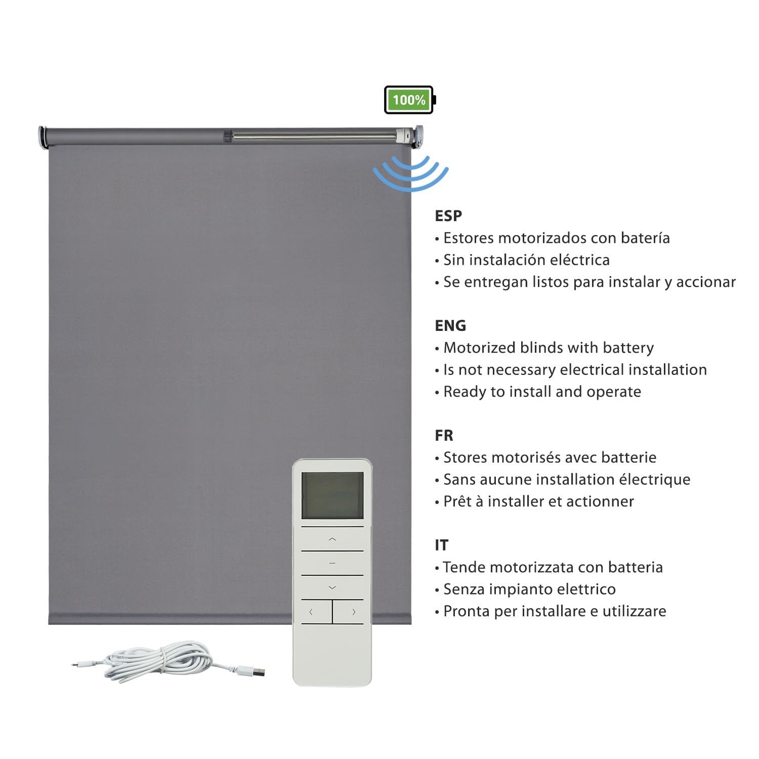 Estor Motorizado Opaco Estor Enrollable Blackout con Motor y Mando. Estores Opacos eléctricos Automáticos con Batería Oscuridad Total Estores para Ventanas y Puertas STORESDECO Gris 160x250 cm