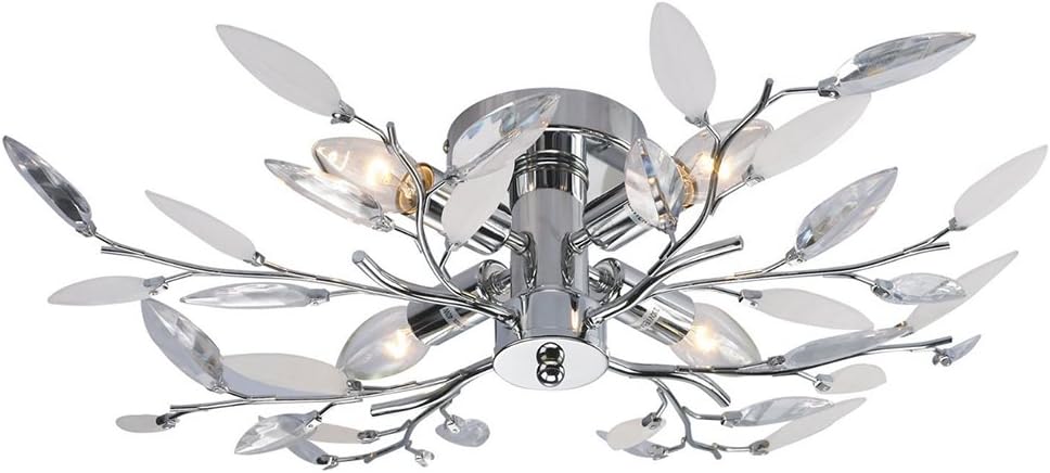 Modern Birch Semi Flush Ceiling Light with Clear & White Leaves by Happy Homewares