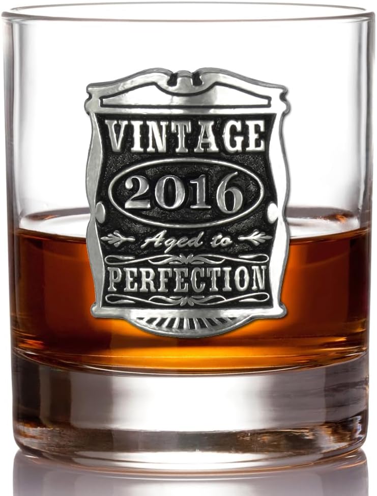 English Pewter Company Vintage Years 2016 10th Wedding Anniversary Old Fashioned Whisky Rocks Glass - Unique Gift Idea For Men For That Special Tin Anniversary [VIN007]…