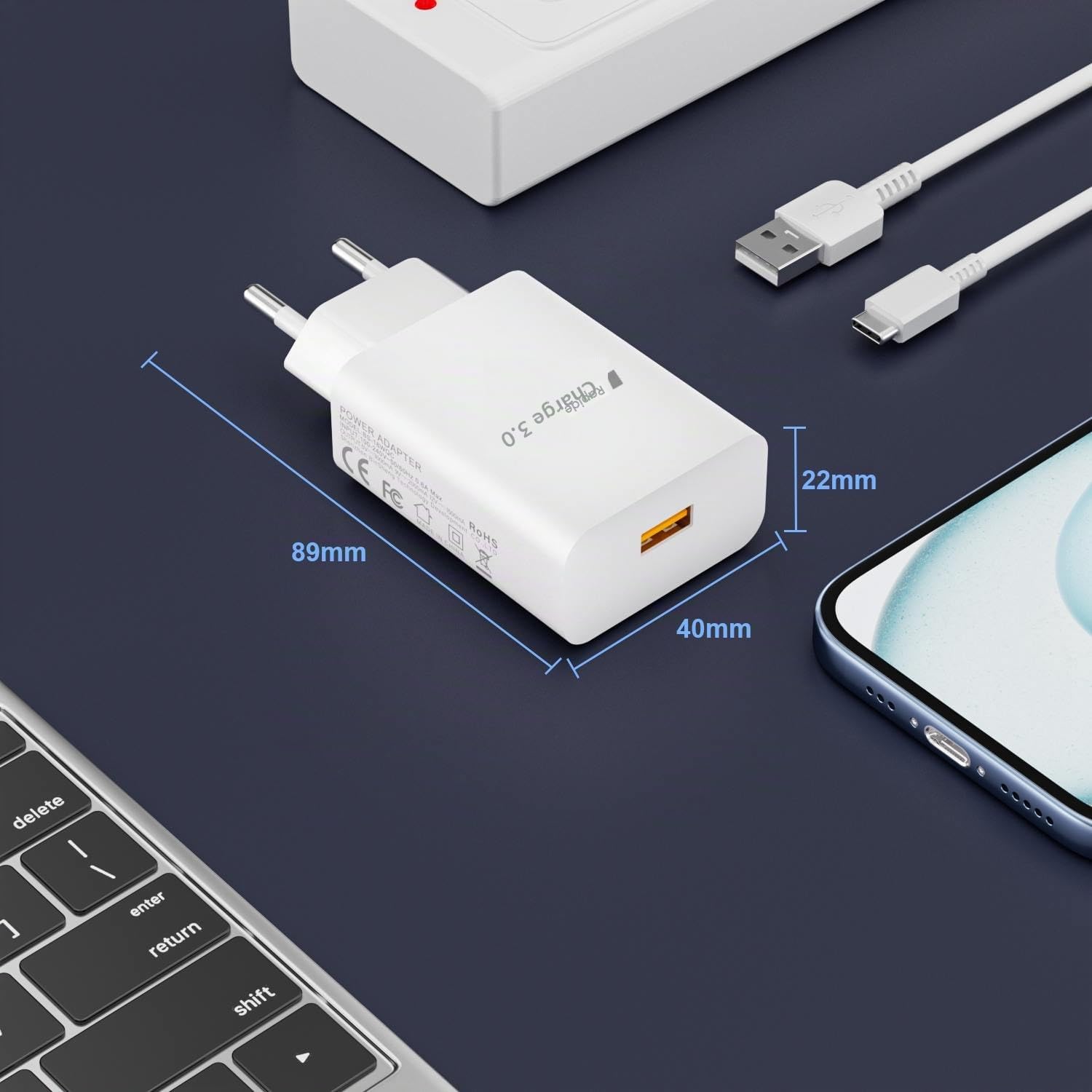 Chargeur Type C Charge Rapide Compatible avec Samsung Galaxy A17 A16 A15 A14 5G A56 A55 A54 A36 A35 A26 A25 Telephone Portable S25 S24 S23 S22 S21 Fe Adaptateur Secteur USB-C pour Xiaomi Google Pixel