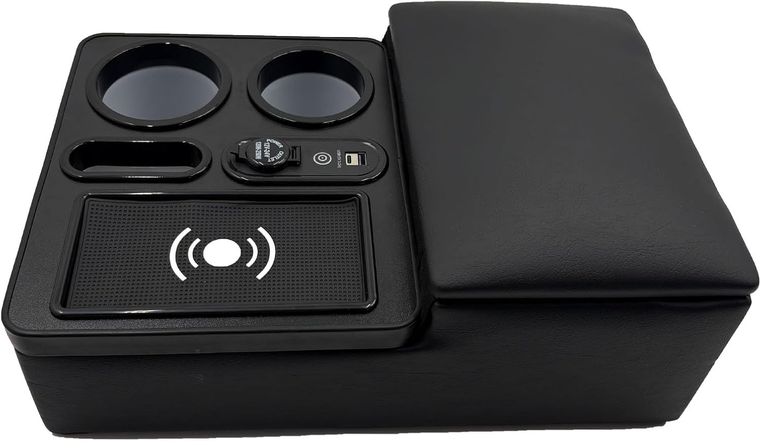 Car Armrest Box with Cup Holders, USB Port, Truck Center Console Organizer or Bench Seat Console，Black