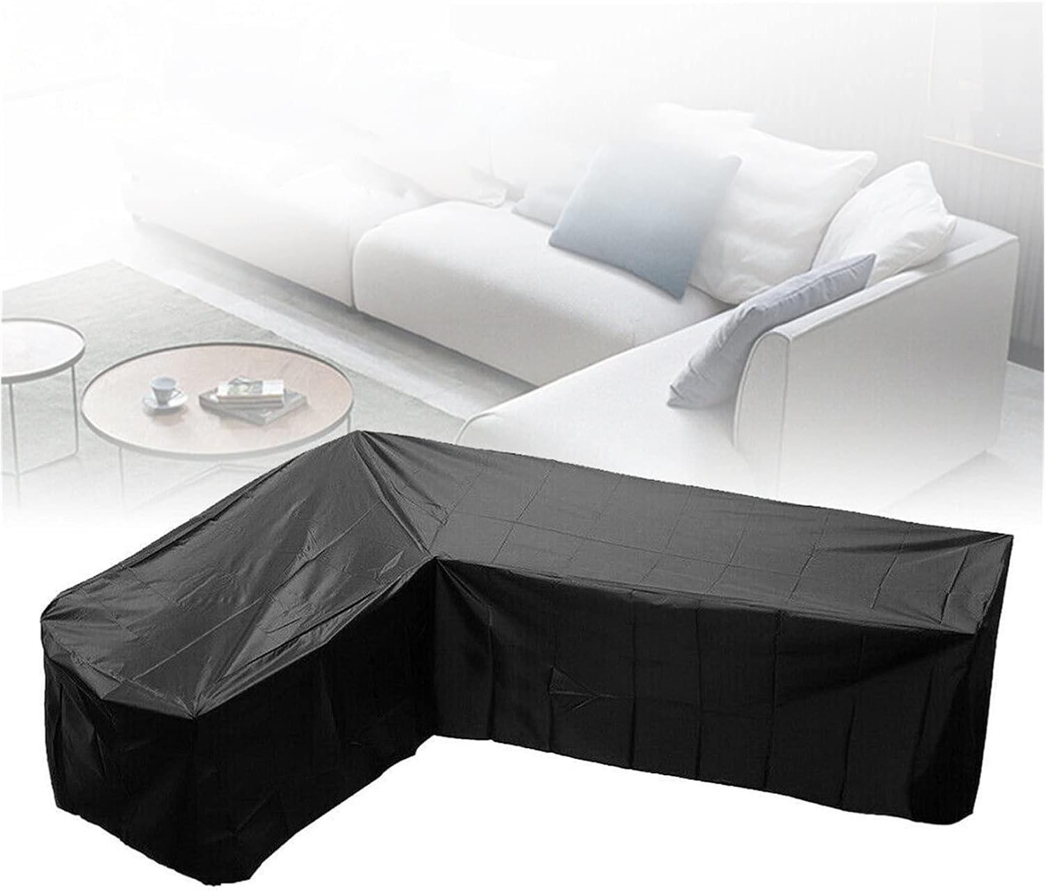 AWSAD Patio Garden Furniture Cover L Shape Patio Sofa Cover, Waterproof Sectional Sofa Couch Covers with Drawstrap Four Seasons，4 Sizes (Color : Black, Size : 215x215x67/80cm)