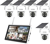 Vista 1 de PTZ Cámaras de seguridad inalámbricas para exteriores alimentadas por energía solar con monitor de 10 pulgadas, sistema de cámara de seguridad sin