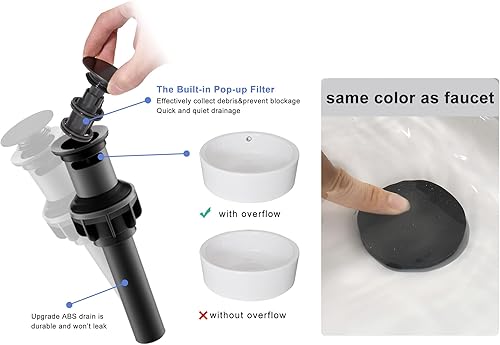 Miniatura 7 de BRAVEBAR Grifo de baño de cascada negro  Grifo de baño de una sola manija para lavabo de baño de 1 o 3 agujeros de latón macizo con placa de