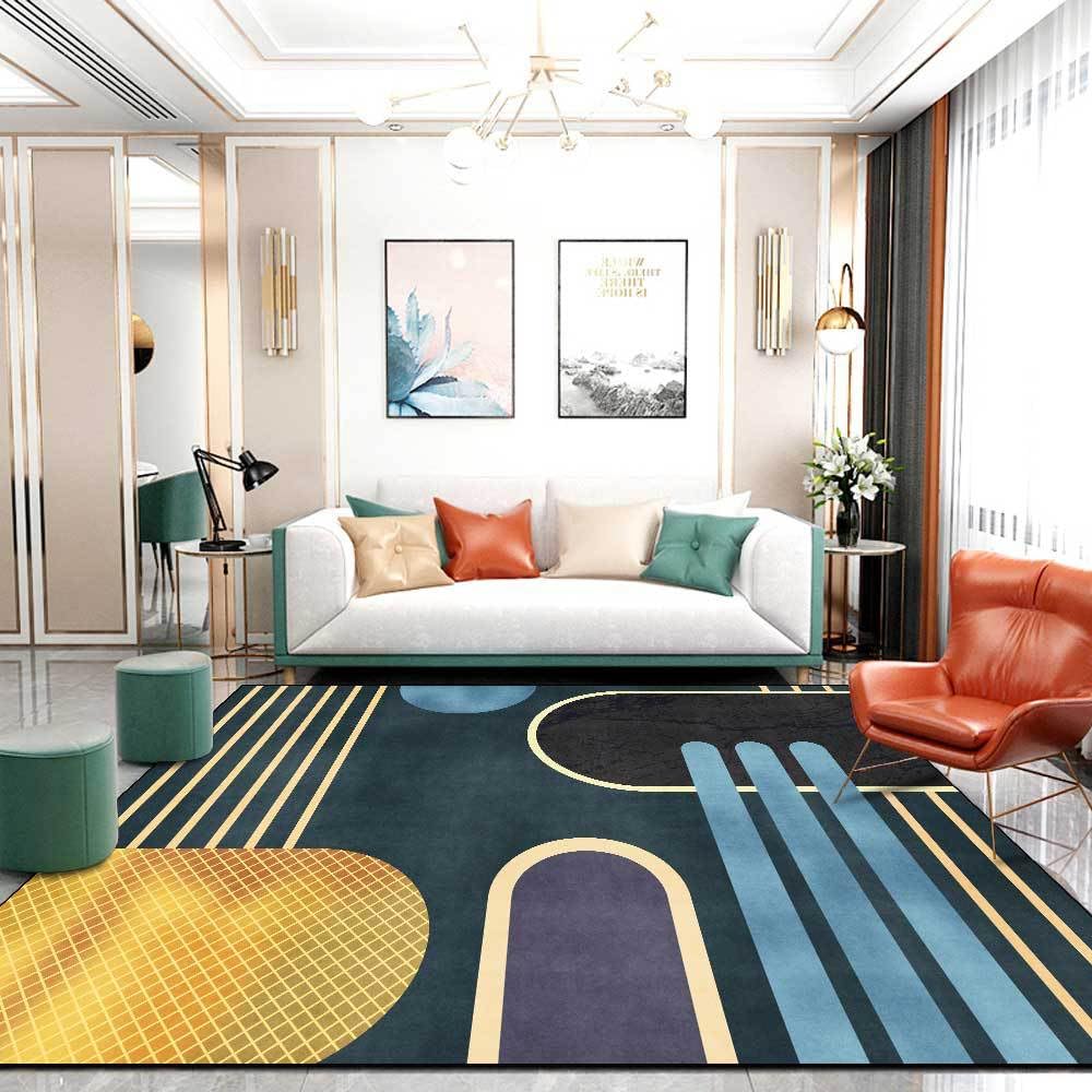 Tapis de chambre 90x150 géométrique vert bleu jaune tapis de salon lavable