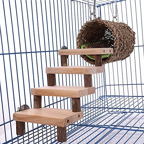TeTupGa Hamster Chew Toys Pets Warm Nest with Stairs Pads, Rats Wooden Exercise Playing Drill Tube Tunnel Teeth Care Molar Cage For Birds, Syrian Hamster Sugar Glider Gerbils Rabbit Ferret Guinea Pig