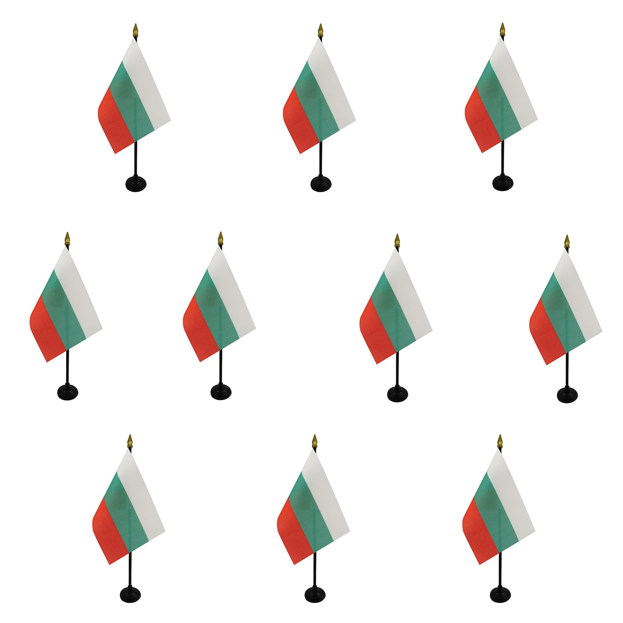 AZ FLAG - Set of 10 Bulgaria Table Flag 4'' x 6'' - 10 Small Bulgarian Mini Desk Flags 100% Polyester 15 x 10 cm - Office Flag with 10'' Pole - Golden Spear