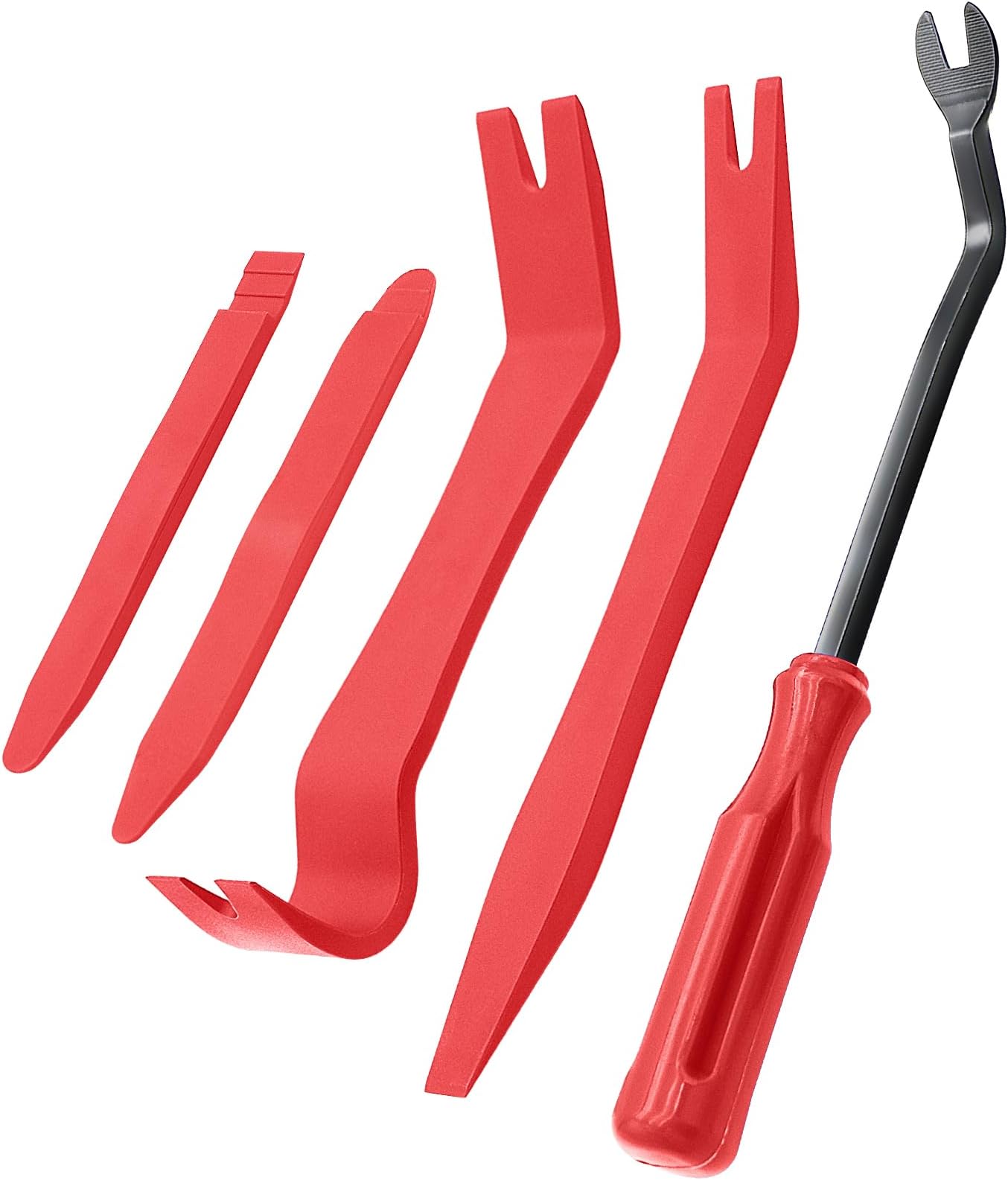 EldHus 5 Pcs Car Trim Removal Tool Kit Upholstery Tools, Auto Clip Removal Pry Tool for Door Dash Dashboard Panel Fastener Remover, Push Pin Puller Body Repair Tools, Red