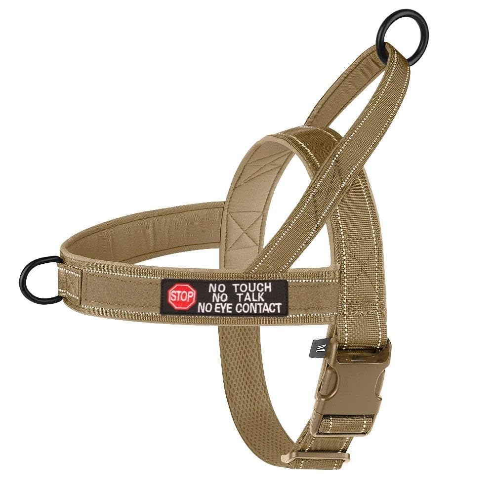 Pettorina per Cani in Nylon con Adesivi, Pettorina Riflettente per addestramento Cani, Pettorina Anti-tiro Regolabile (Cachi L)