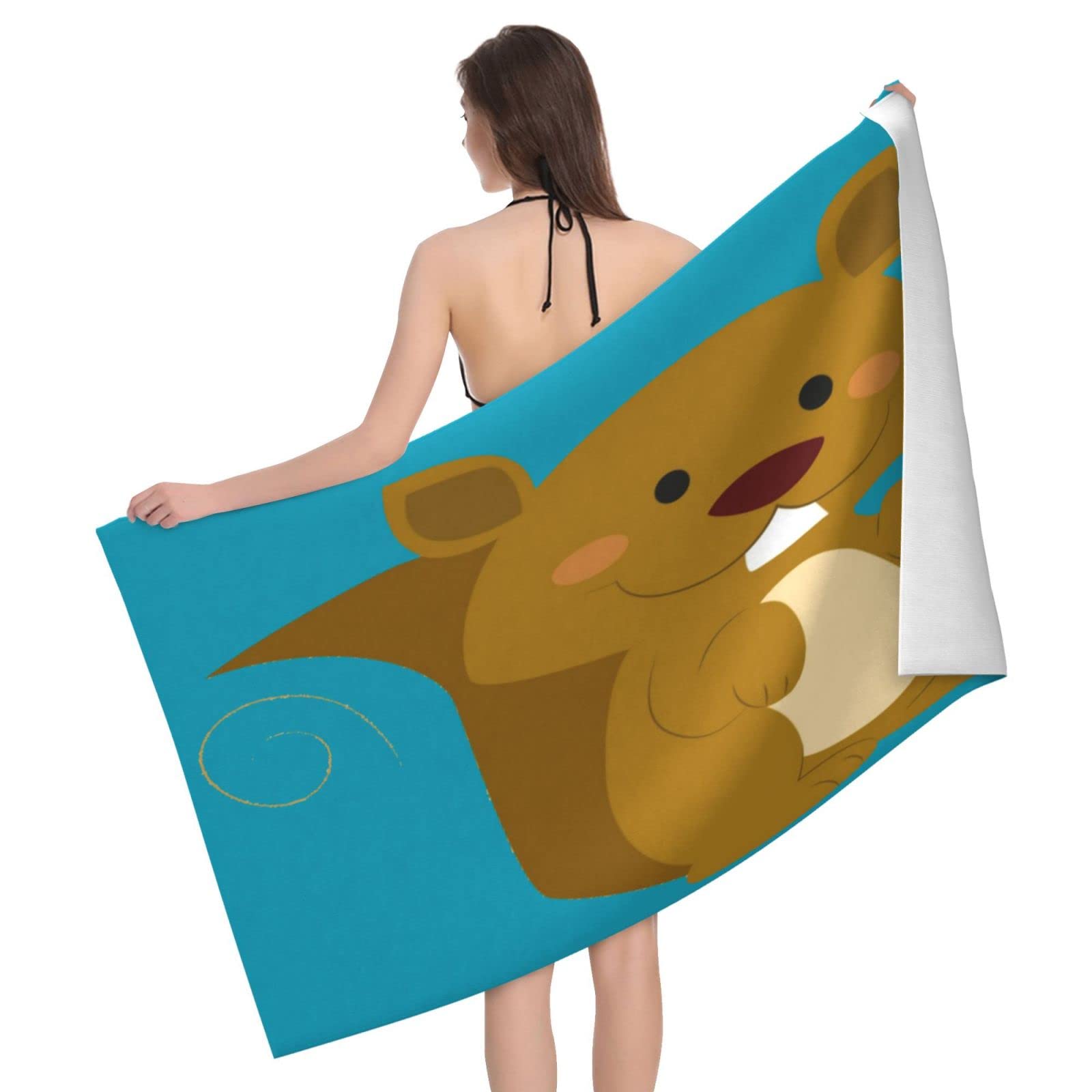 Lawenp Squirrel Animal Beach Towel, Lightweight Sand Free Quick Dry Microfiber Absorbent Bath Towel for Kids, Adults, Swimming, Bath, Yoga, Pool, Travel, Camping 32"X52"