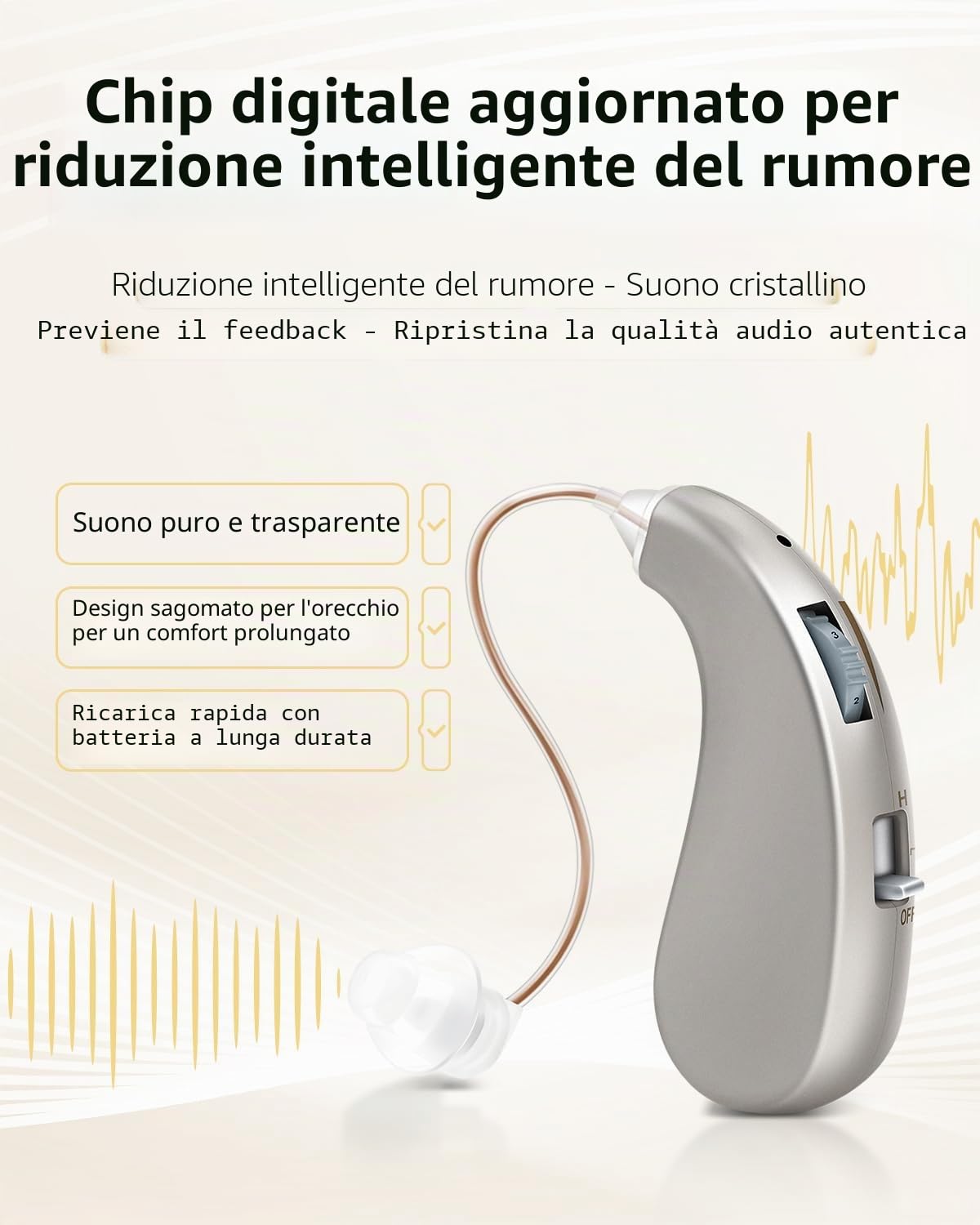 Britzgo Dispositivo audio con suono chiaro: 1206, chip digitale, adatto a tutte le orecchie, batteria a lunga durata, include manuale multilingue, riduzione del rumore intelligente, vestibilità comoda