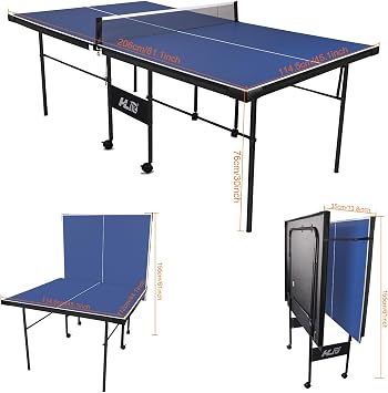 7FT Folding Table Tennis Table, Indoor Outdoor Portable Ping Pong Table Set with Net, 2 Paddles & Balls, Compact Sports Game Table for Home Garden Family Use
