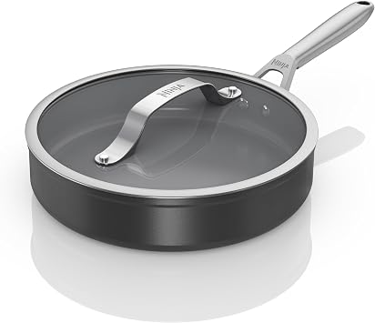 Ninja ZEROSTICK Ceramic Pro 26 cm Saute Pan with Glass Lid, Scratch Resistant, Made PTFE-Free, All Hob Compatible, Black, CW30126UK