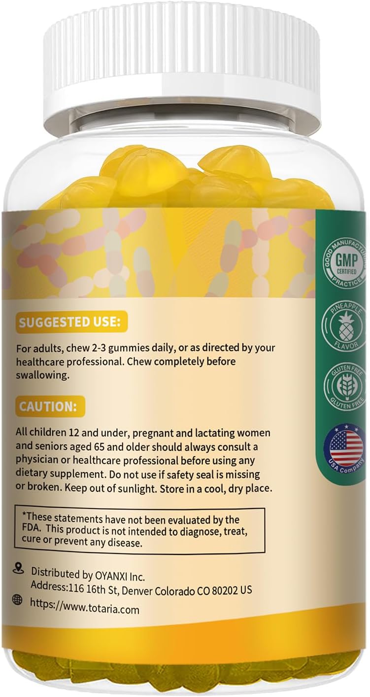 Totaria Probiotic Fiber Gummies, Pineapple Flavor, 60 Gummies per Bottle, 2 Bottles