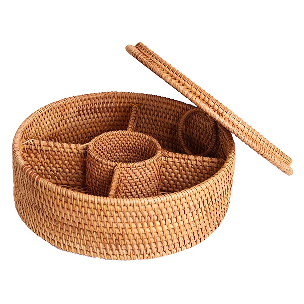 Dry Fruits Serving Trays Rattan Nut Serving Platter Sectional Tray Party Trays With Lids Snack Tray With Lid Tapas Trays Divided Trays Platters (Color : Natural, Size : 3012cm)