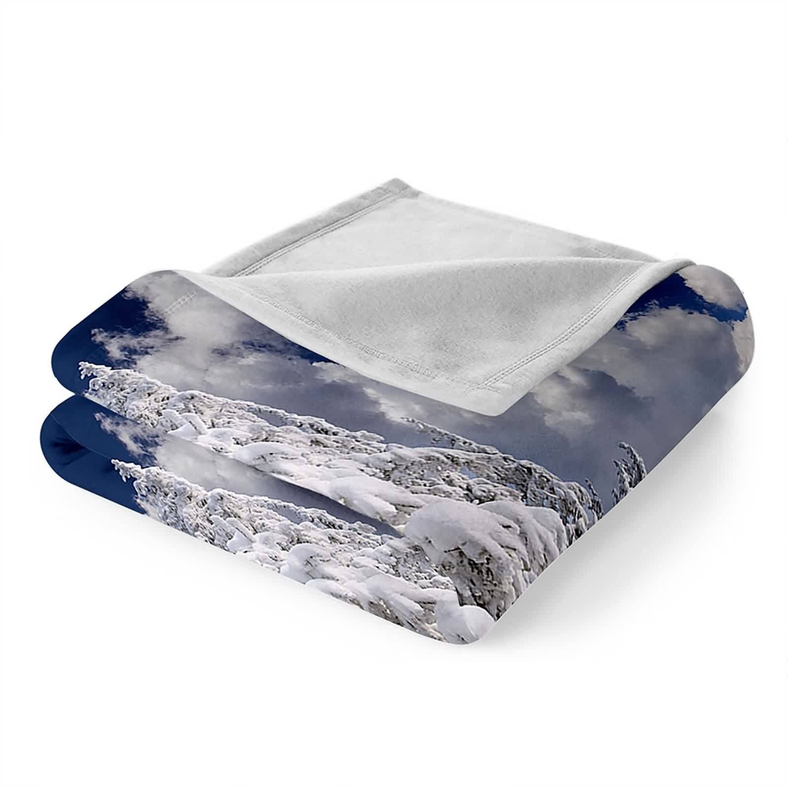 Couverture Polaire Tres Chaude, Couverture Tres Chaude Hiver Flanelle Bleu Blanc 130x150CM Arbre à Neige Blanket Douce Cosy Lit Canapé