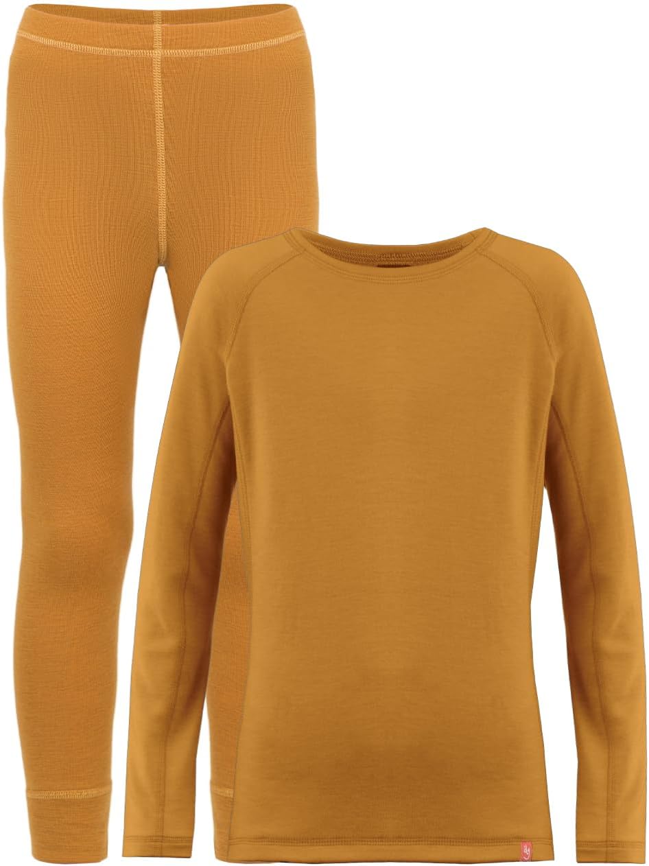 Wooly Unisex Kids 100% Merino Wool Base Layer Set Thermal Underwear Sets for Girls and Boys