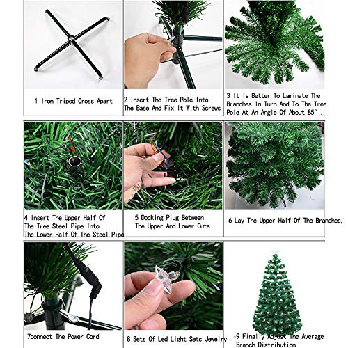 Dulplay Pre-Lit Artificial Christmas Tree Gold Led Lights Optical Fiber Hinged Multicolored Lights Holiday Decoration -A 7.8Ft(240Cm) #TOP6