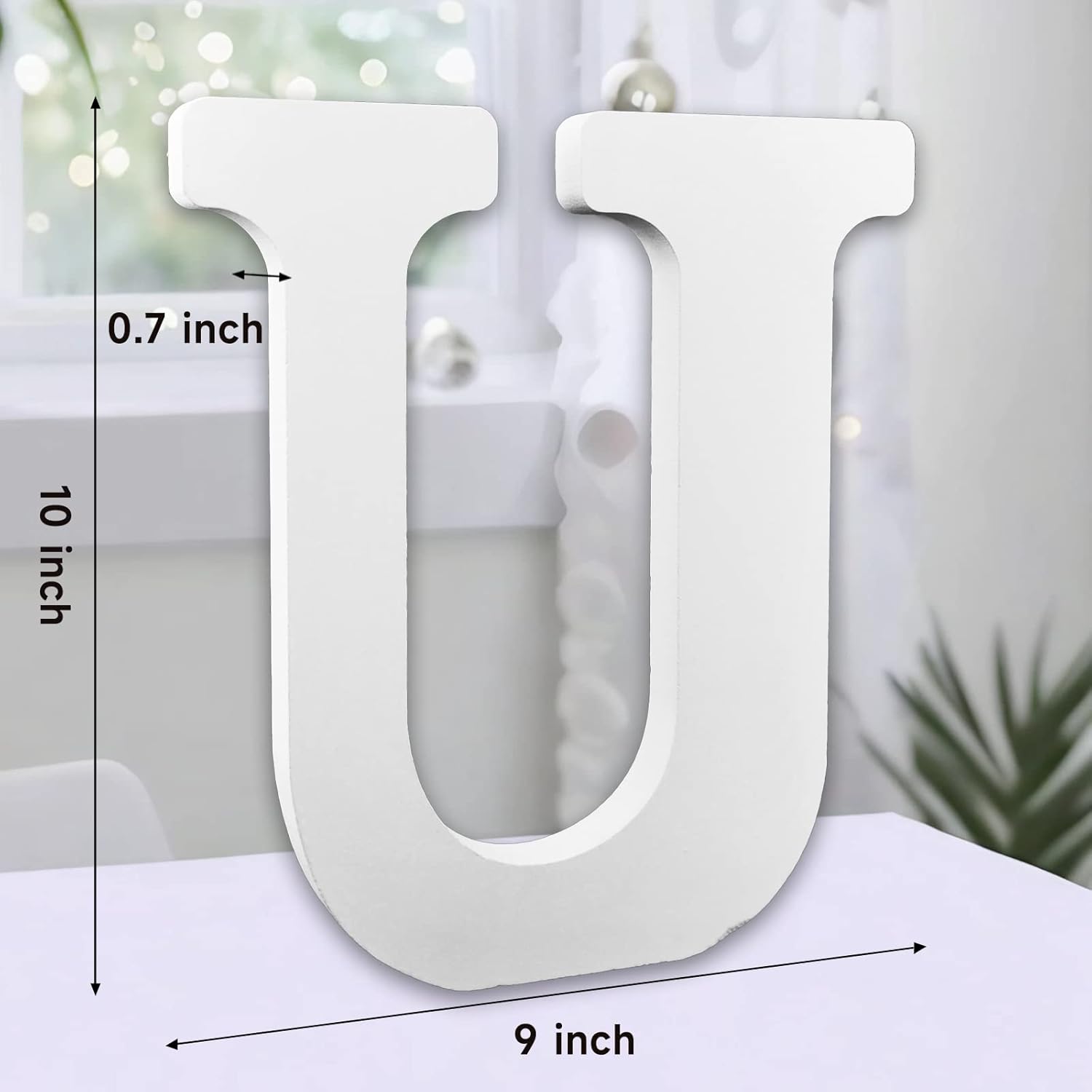 AOCEAN 10 Inch White Big Wood Letters, Unfinished Wooden Letters for Wall Decor Decorative Standing Letters Slices Sign Board Decoration for Craft Home Party Projects (U)