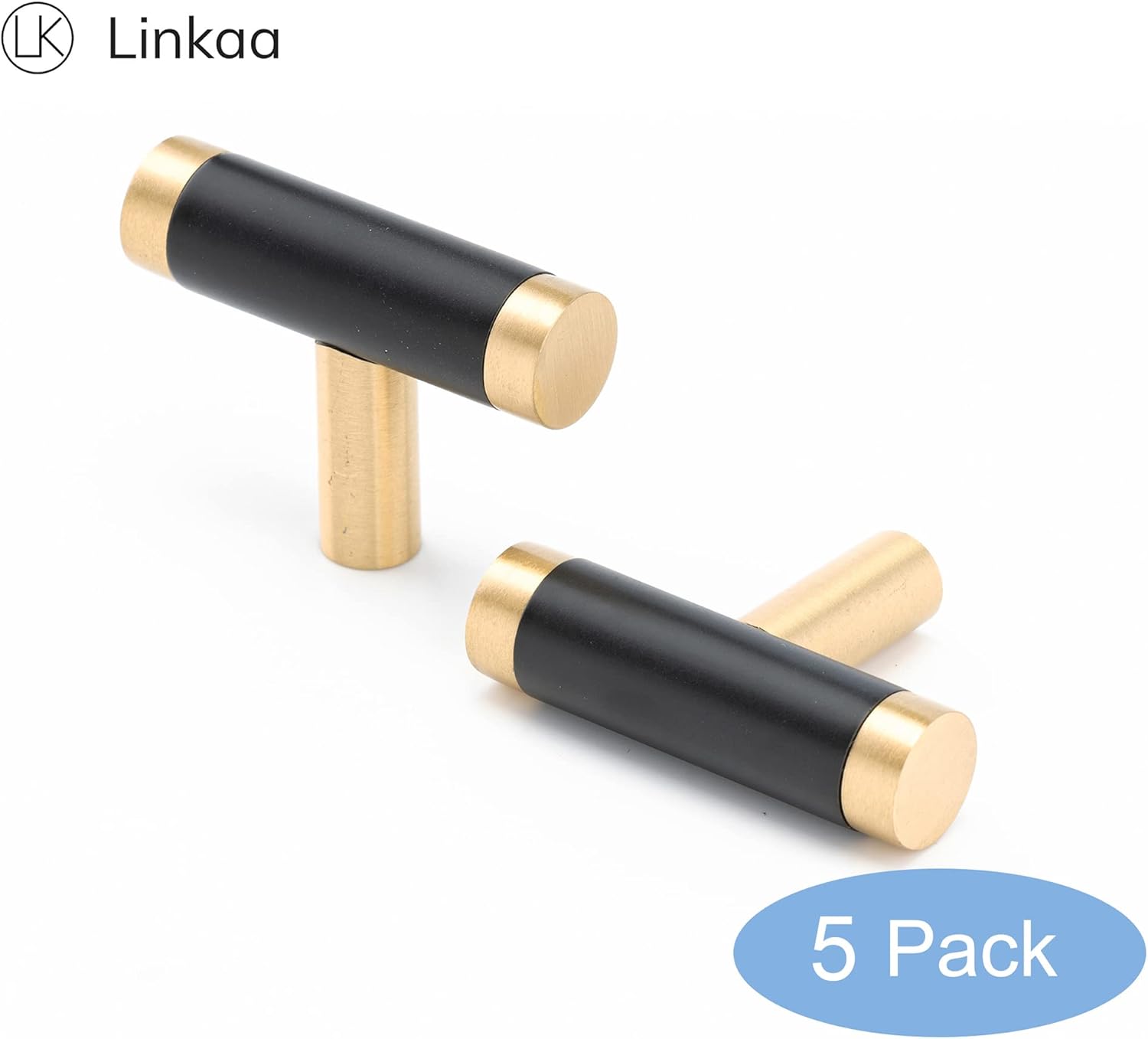 Linkaa 5 Pack 丨Kitchen Cabinet Knobs Handles Gold Drawer Pulls with Black Planting,Single Hole Drawer Knobs for Kitchen Cabinet Dresser Knobs Black (5 Pack，Knob，Solid Brass)