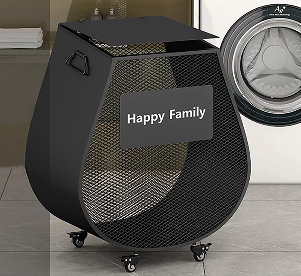 Shelf Rolling Storage Cart, Metal with Wheels, Heavy Duty Laundry Cart W/Collapsible Lid, Yoga Mat Clothes Hamper Bin Toy Organizer Holder (White L) (Black Small)