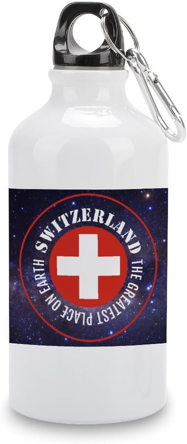 Switzerland Flag Stainless Steel Water Bottles Switzerland Portable Leakproof Bike Water Bottle with Carabiner Clip Tumbler for Office Gym Outdoor Sports 14 OZ
