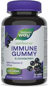 Nature's Way Gummies De Soutien Immunitaire Sambucus – Sureau Avec Vitamine C & Zinc – Soutient La Fonction Immunitaire Et Soulage Les Symptômes Du Rhume & De La Grippe – Végétarien, Sans Gluten Pour Adultes & Enfants 4+ – 60 Gummies