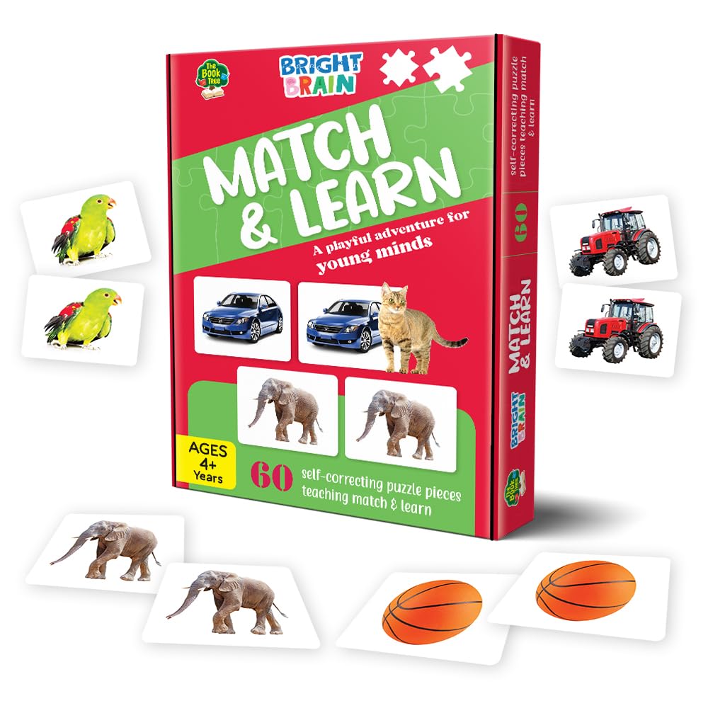 The Book Tree Bright Brain Match and Learn 60 Piece (30 Sets) Jigsaw Puzzle for Preschoolers, Educational Toy for Learning Picture Matching, Gifts for Kids Ages 3 to 6 by Majestic Book Club