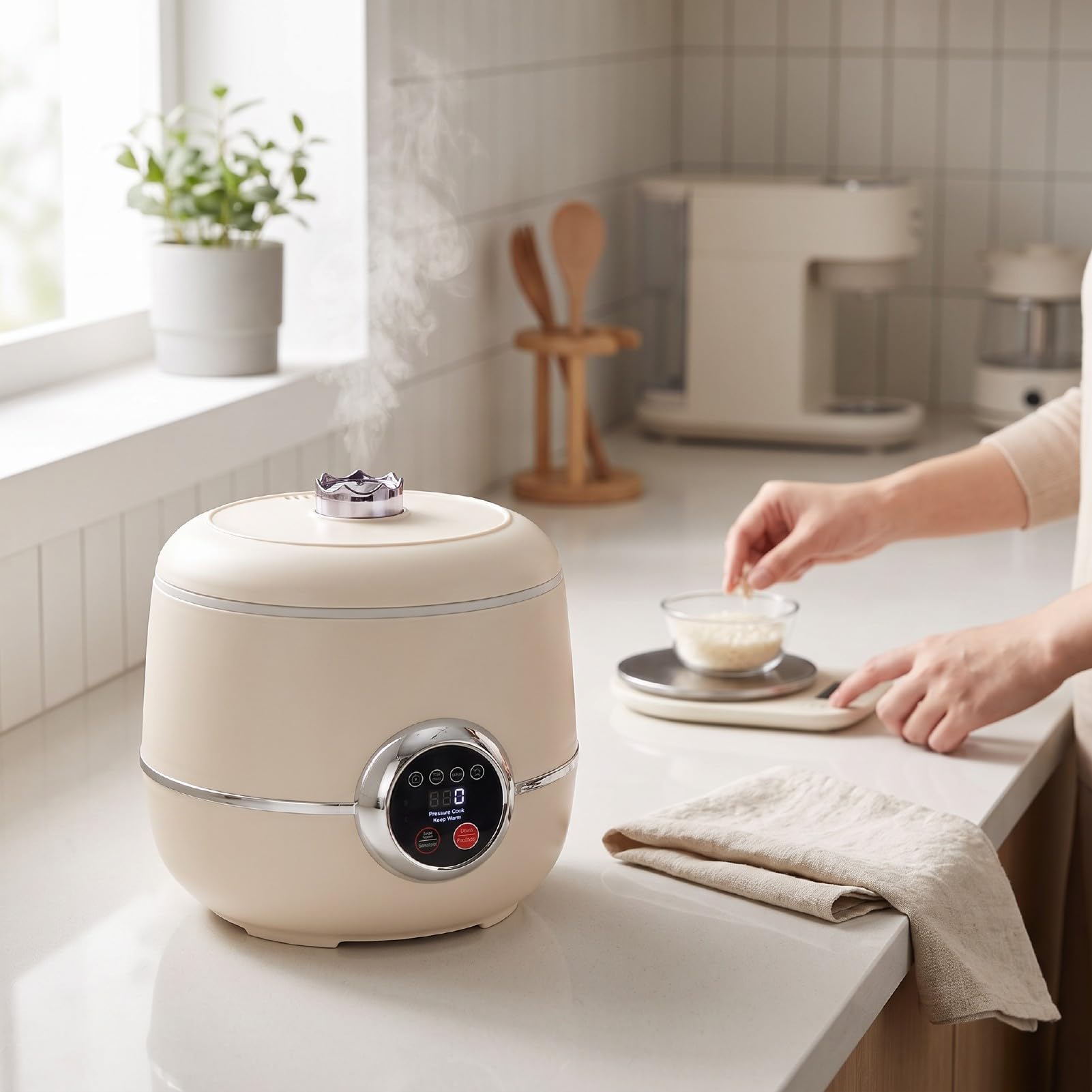 Mini Rice Cooker 1.6L dla 1-2 Osób z Nieprzywierającym Garnkiem i Timerem