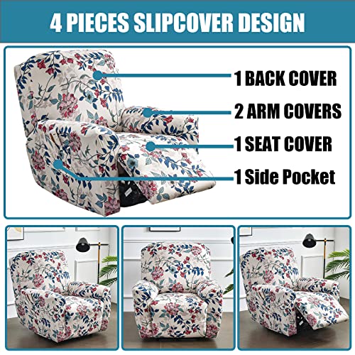 Fuangui Recliner Slipcovers With Side Pocket 4 Pieces 1 Seat Stretch Reclining Couch Covers Printed Lazy Boy Chair Covers Recliner Furniture Protector For Recliner Chair Cover,13 #TOP2
