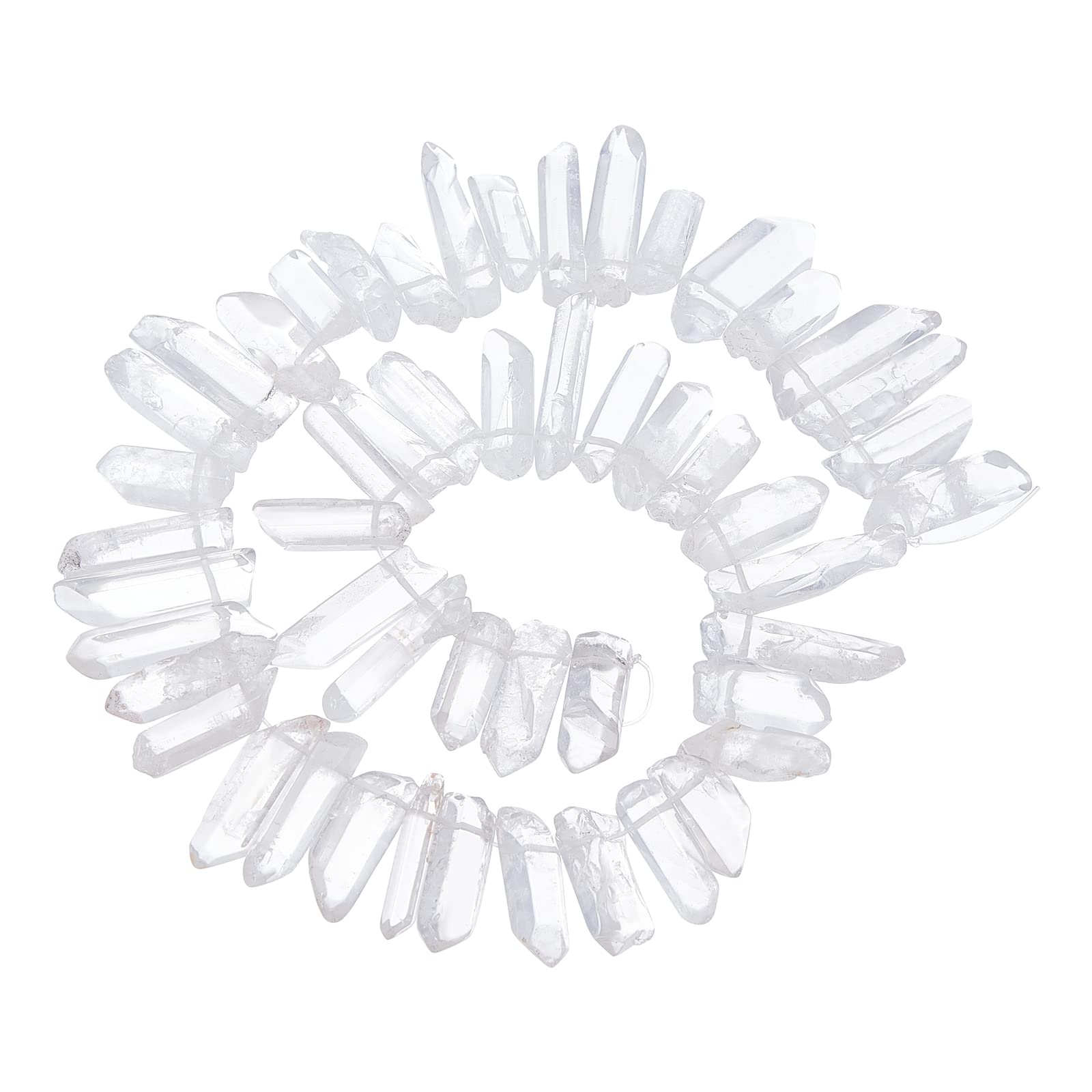 OLYCRAFT 64~67Pcs Crystal Quartz Points Beads Natural Bullet Shape Quartz Crystal Beads Strand White Clear Quartz Crystal Beads for jewelry making - 16 inch Strand