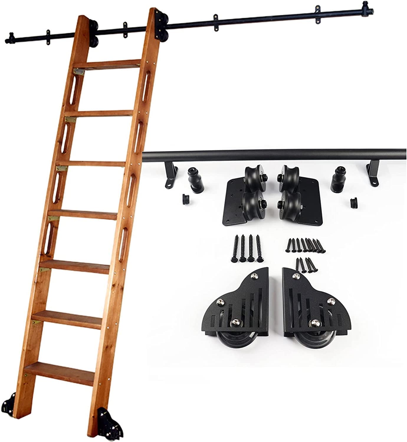 Kit échelle coulissante pour loft et grand salon avec glissières de bibliothèque