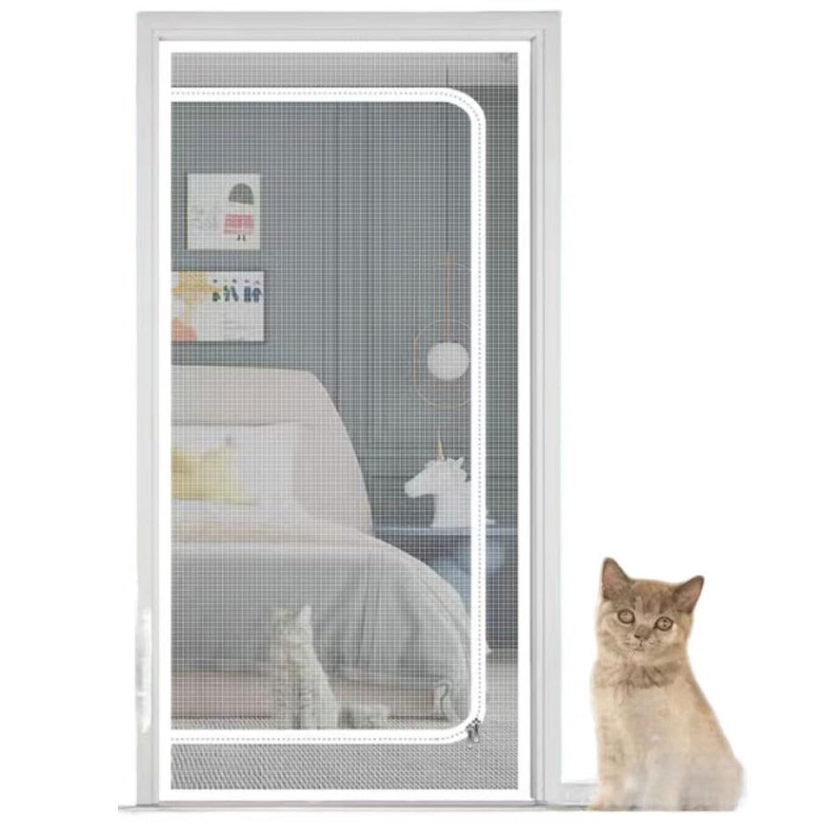 Befoore Zipper Screen Door, Reinforced Cat Screen Door Fits Door Size 70cm X 200cm Heavy Duty Pets Proof Screen Door With Zipper Prevent Dogs Cats Running Out From Home(90x200cm)