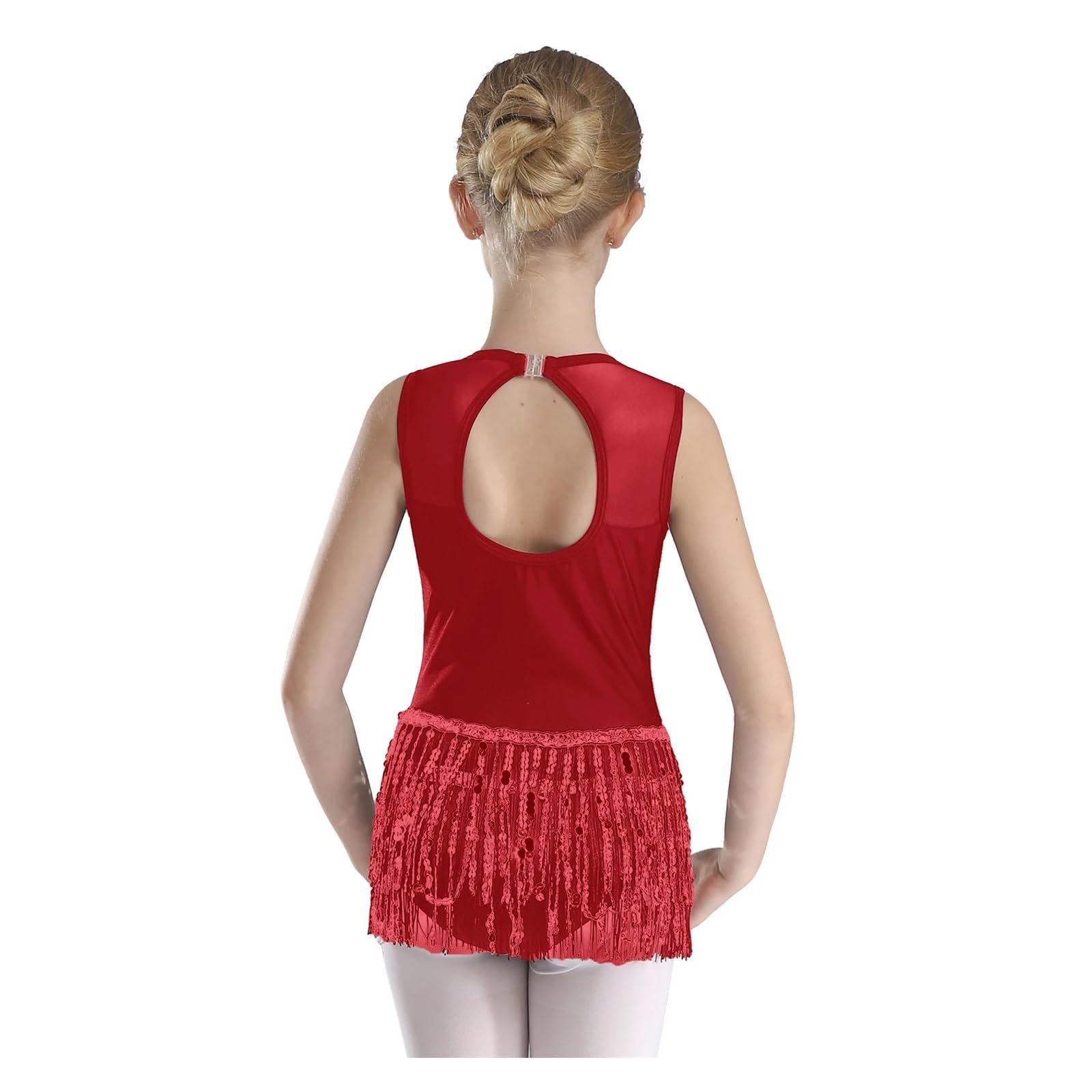 Vestido de Patinaje Artístico Vestido de malla for baile latino, sin mangas, con lentejuelas y borlas de diamantes de imitación, for patinaje artístico, samba, tango, cha-cha.
