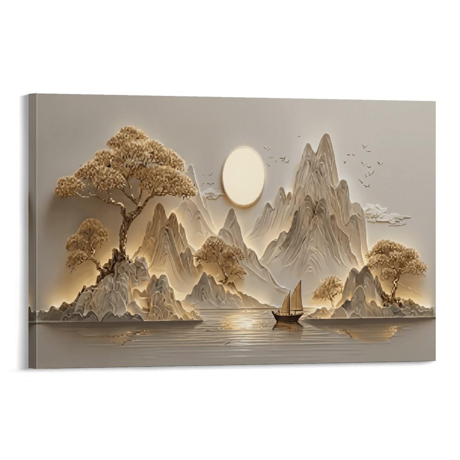 XPASHIQWC Relief Mountains Poster Artwork Lake Sailboat Canvas Prints Picture Modern Canvas Wall Art Picture Wall Hanging for Home Decorations 20x30inch(50x75cm)