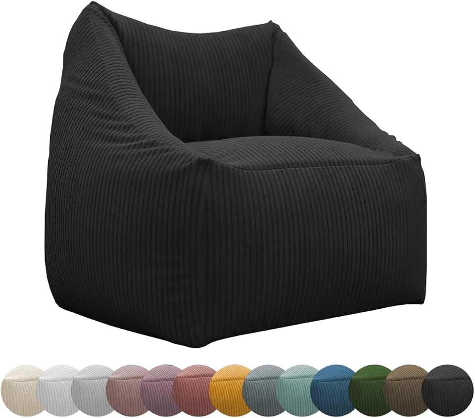 chilly pilley Mini Puf para Sillón Cojín De Suelo para Niños Cojín De Asiento Cojín De Jardín con Respaldo (Negro)
